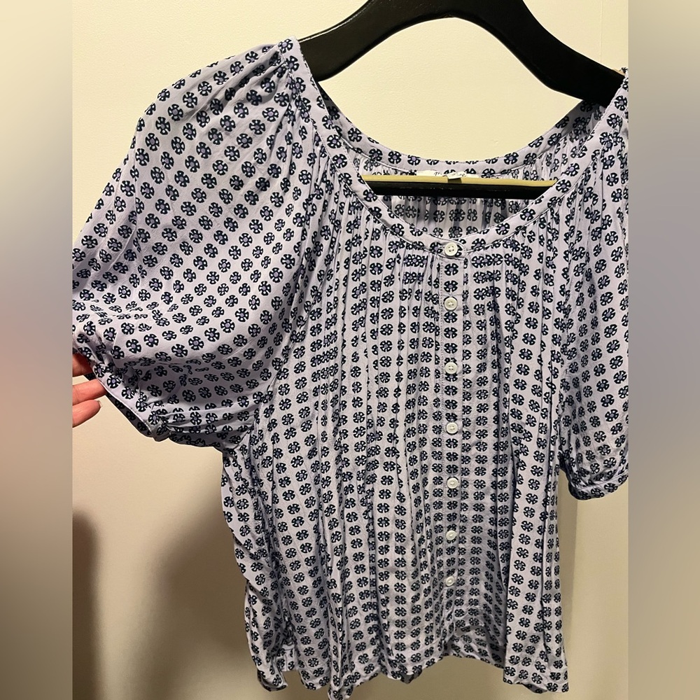 Madewell blue floral Viscose puffy sleeve blouse